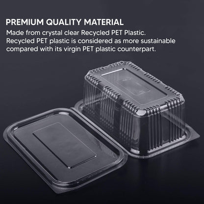 Venuscello® 100 x Hinged Lid Salad Containers 1500cc Clear Plastic Reusable Food Container Ideal for Fruits Sandwich Cake Display