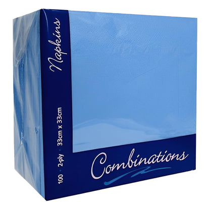 Venuscello® 200 x Serviettes Tissue Paper Napkins Sky Blue 2-Ply 33cm for Catering Wedding Birthday Parties - 100 in Each Pack