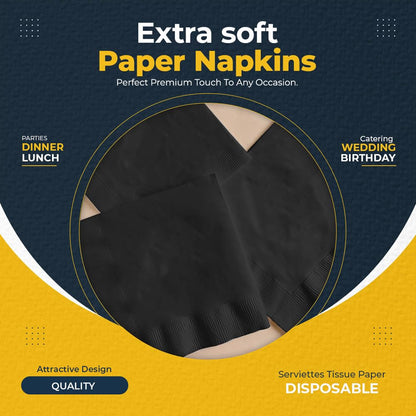 Venuscello® 100 x Paper Napkins Black 3-Ply 40cm Serviettes Tissue Paper Disposable Recyclable Napkin for Catering Wedding Birthday Parties Buffet Table