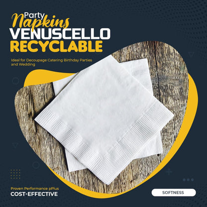 Venuscello® 100 x Paper Napkins White 3-Ply 40cm Serviettes Tissue Paper Disposable Recyclable Napkin for Catering Wedding Birthday Parties Buffet Table