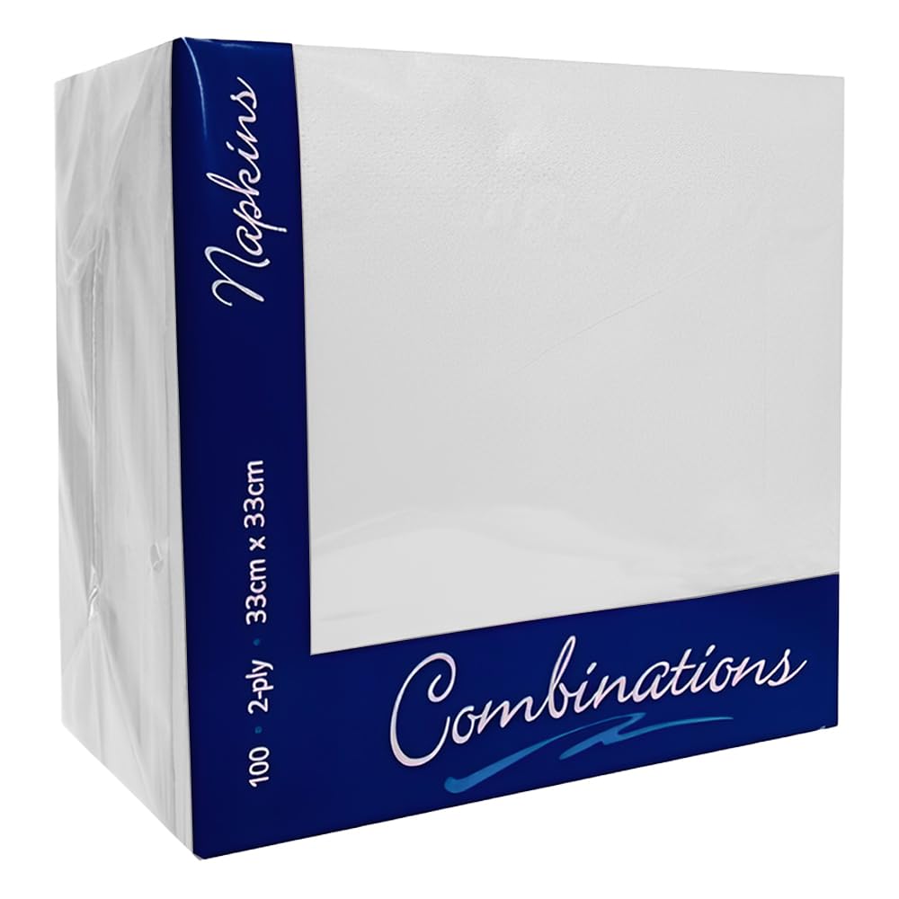 Venuscello® 100 x Paper Napkins White 3-Ply 40cm Serviettes Tissue Paper Disposable Recyclable Napkin for Catering Wedding Birthday Parties Buffet Table