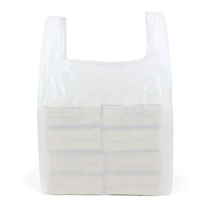 Venuscello® 300 x Vest Style Carrier Bags White Plastic 11" x 17" x 21" 14mu Heavy Duty Carry Bags for Vegetables Fruits Groceries Shopping