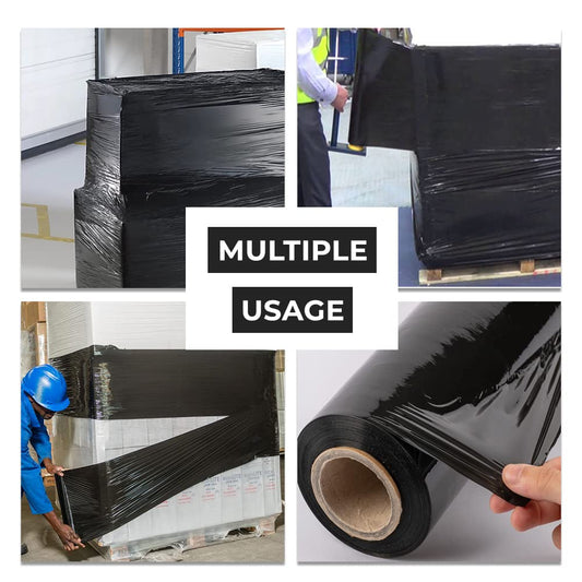 Venuscello® Pallet Wrap Shrink Wrapping Roll 400mm x 250m Black Non Extended Core Cling Film for Moving Secure Packaging & Shipping