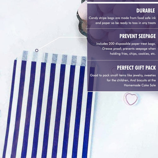 Venuscello® Dark Blue Small Candy Stripe Sweet Bags (7"x9") 100pc