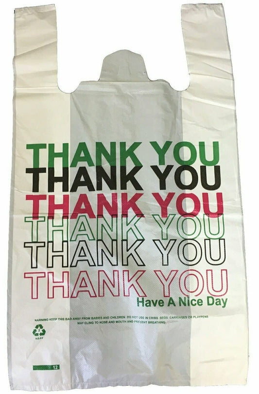 Venuscello® 1000 x Vest Style Carrier Bags Thank You Printed 11" x 16" x 19" Heavy Duty Carry Bags for Vegetables Fruits Groceries Shopping