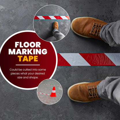 Venuscello® - Pack of 6 Red and White Floor Marking Tape - 48mm x 33m - High Visibility, Durable Adhesive, Safety Tape for Hazardous Areas, Aisles, and Traffic Control
