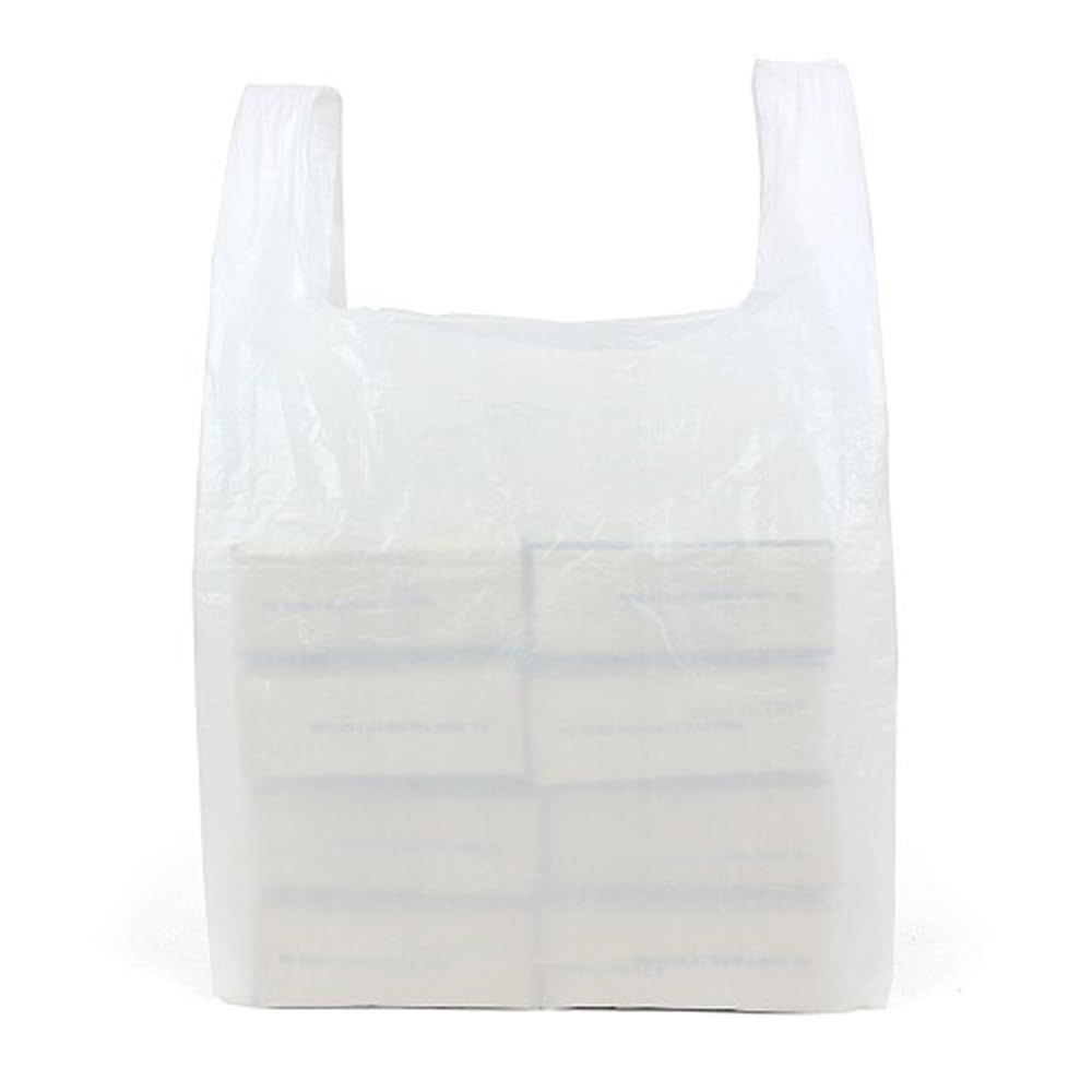 Venuscello® 1000 x Vest Style Carrier Bags White Plastic 13" x 19" x 23" 22mu Heavy Duty Carry Bags for Vegetables Fruits Groceries Shopping