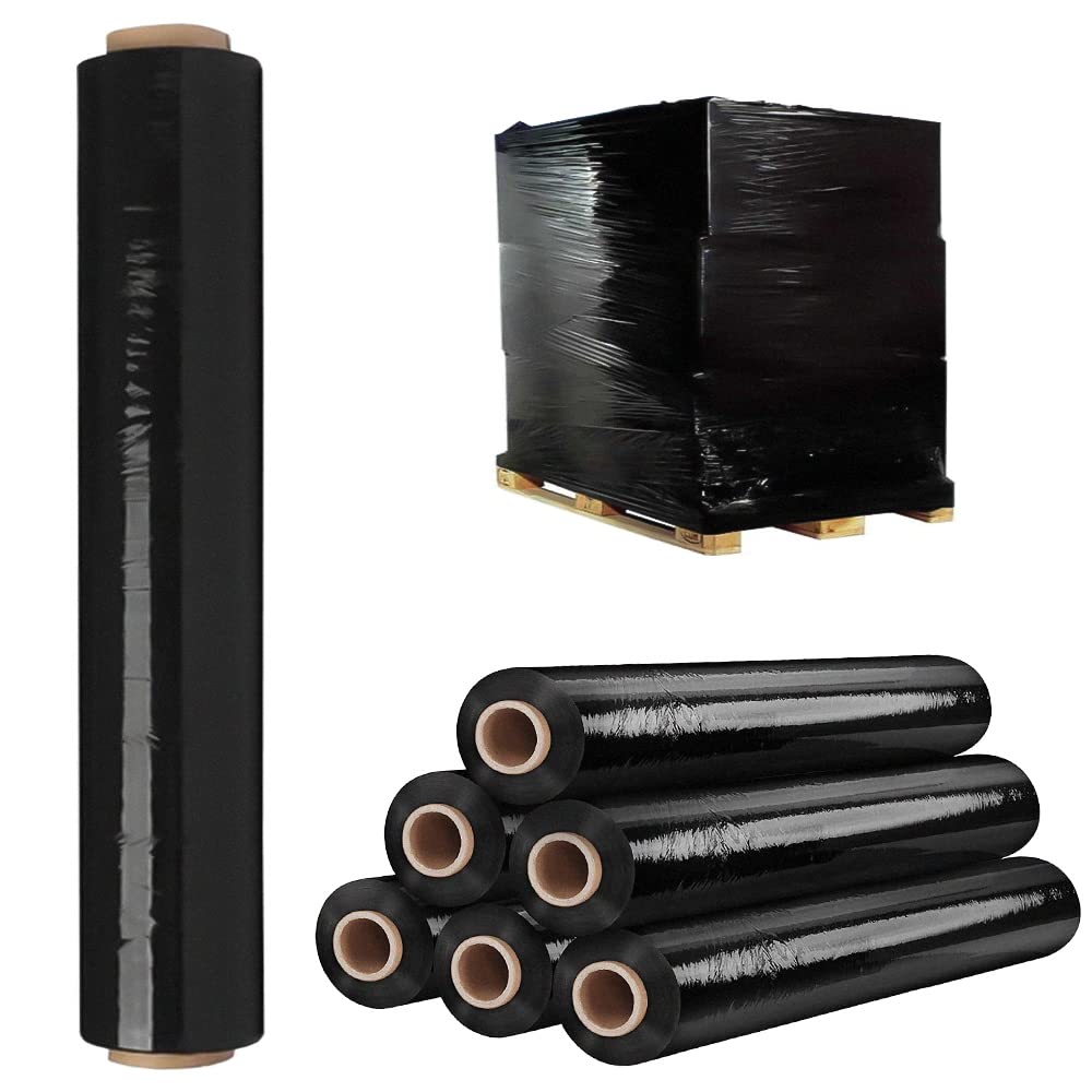 Venuscello® Pallet Wrap Stretch Shrink Wrapping Cling Film Wrap Black Non Extended Roll Water Proof & Tear Resistant for Secure Packaging House Moving - 6 PC