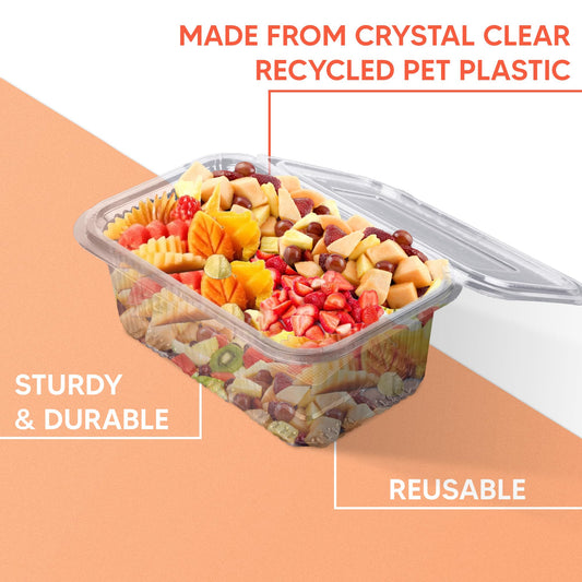Venuscello® 100 x Clear Plastic Salad Containers Hinged Lid 750cc Food Takeaway Storage Container Reusable Washable Stackable Leakproof Lid for Freezing Food Long Term