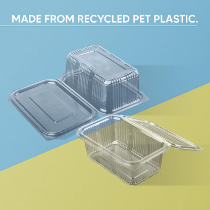 Venuscello® 100 x Clear Plastic Salad Containers Hinged Lid 750cc Food Takeaway Storage Container Reusable Washable Stackable Leakproof Lid for Freezing Food Long Term
