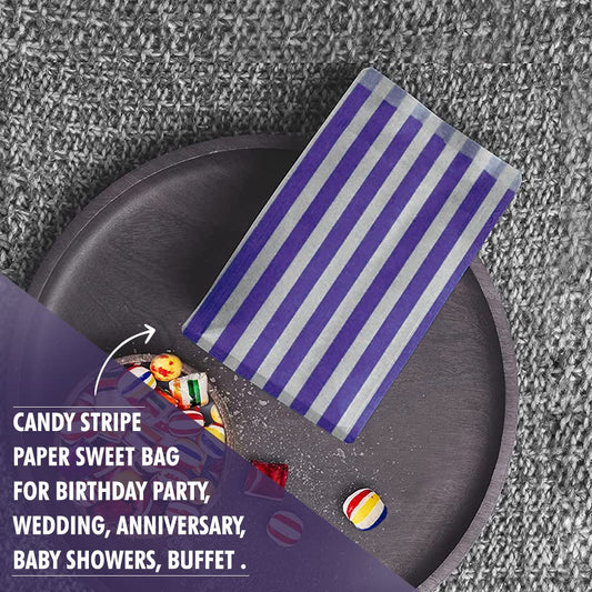 Venuscello® 500 x Candy Bags Blue Striped Sweet Paper Bag 13" x 14" for Sweets Christmas Party Halloween Wedding & Baby Shower