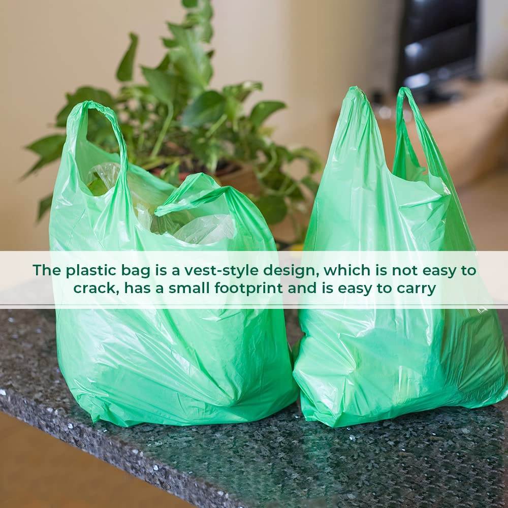 Venuscello® 200 x Vest Style Carrier Bags Green Plastic 11" x 17" x 21" 18mu Heavy Duty Carry Bags for Vegetables Fruits Groceries Shopping