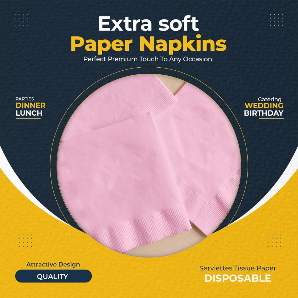 100 x Paper Napkins Rose Pink Disposable Serviettes Recyclable Tissue 2-Ply 33cm for Catering Wedding Birthday Parties Supply Venuscello