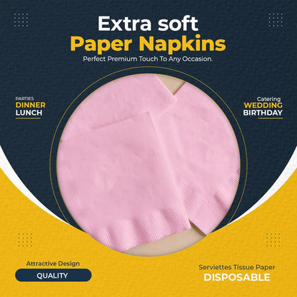 100 x Paper Napkins Rose Pink Disposable Serviettes Recyclable Tissue 2-Ply 33cm for Catering Wedding Birthday Parties Supply Venuscello