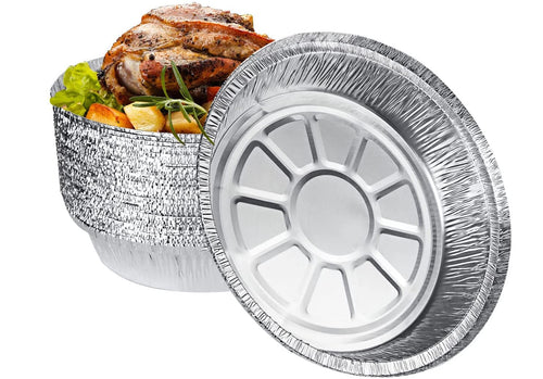 Aluminum Foil Round Container with Lids Trays No.12 Disposable for Roasting, Broiling, Cooking, Food Storage and Food Takeaway