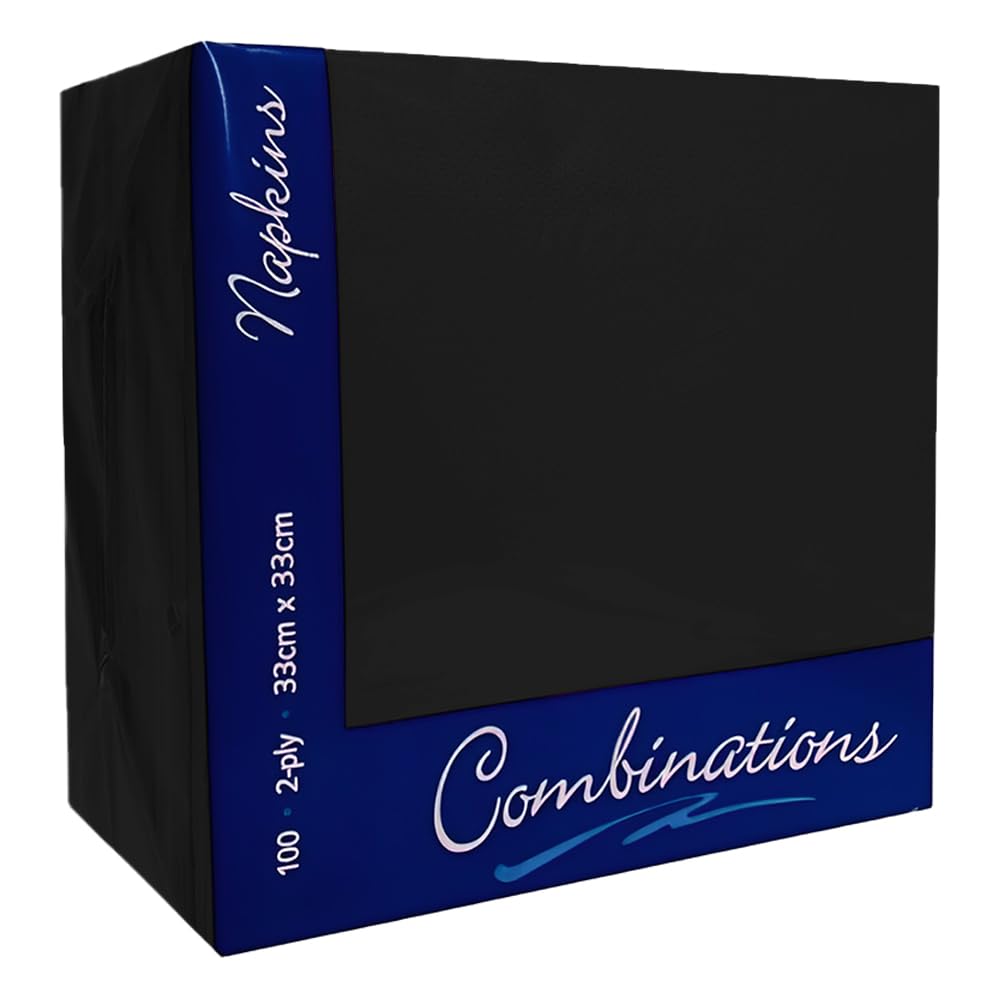 Venuscello® 100 x Serviettes Tissue Paper Napkins Black 2-Ply 33cm for Catering Wedding Birthday Parties