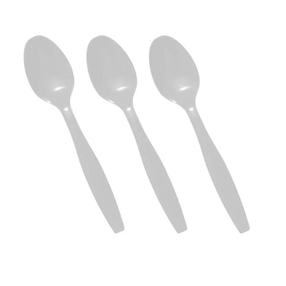 Venuscello® 100 x Plastic Cutlery Set - 100 Spoon, 100 Fork, 100 Knife - Reusable & Washable, Heavy Duty Cutlery, Long Tablespoon - Ideal for Birthday, Parties, Camping & Catering