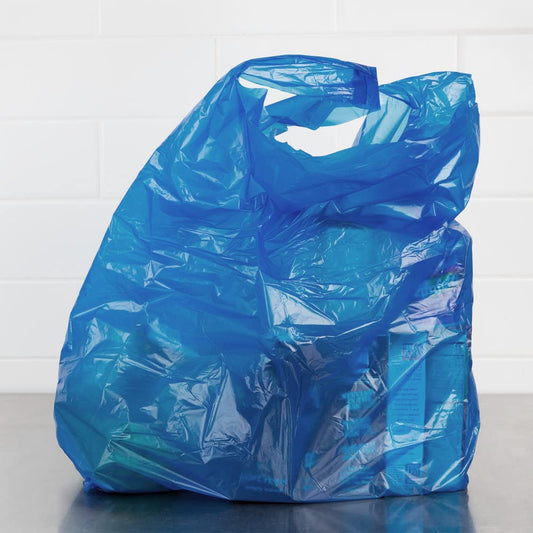 Venuscello® 100 x Vest Style Carrier Bags Blue Plastic 11" x 17 x 21" 12mu Heavy Duty Carry Bags for Vegetables Fruits Groceries Shopping