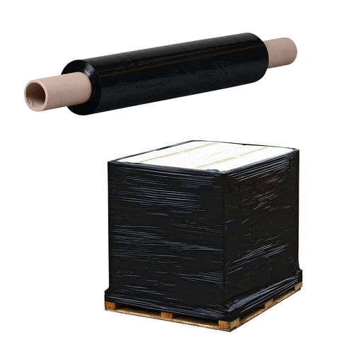 Venuscello® 2 x Pallet Stretch Shrink Cling Film 400mm x 250m Black Extended Core Wrap Rolls for Moving, Secure Packaging, Wrap Parcel for Secure Shipping