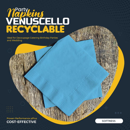 Venuscello® 400 x Serviettes Paper Napkins Sky Blue Disposable Recyclable Tissue 2-Ply 33cm for Catering Wedding Birthday Parties - 100 in Each Pack