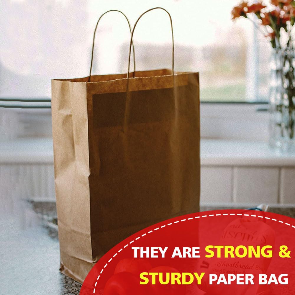 Venuscello® 100 x Twisted Handle Paper Bags 25.4cm x 31.49cm x 12.19cm Brown Kraft Carrier Party Bag for Shopping Cloths & Jewellery - 10 x 12.4 + 4.8 in