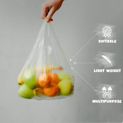 Venuscello® 2000 x Vest Style Carrier Bags White Plastic 13" x 19" x 23" Heavy Duty Carry Bags for Vegetables Fruits Groceries Shopping