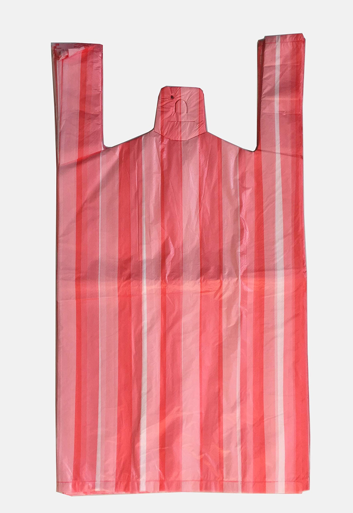 Venuscello® 500 x Vest Style Striped Carrier Pink Bags Plastic 11" x 17" x 21" 14mu Heavy Duty Carry Bags for Vegetables Fruits Groceries Shopping