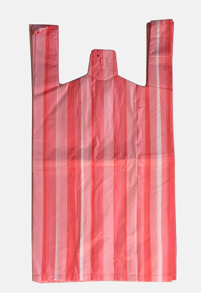 Venuscello® 500 x Vest Style Striped Carrier Pink Bags Plastic 11" x 17" x 21" 14mu Heavy Duty Carry Bags for Vegetables Fruits Groceries Shopping