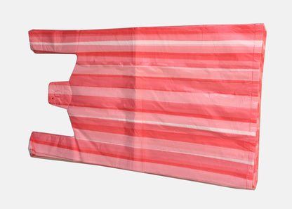 Venuscello® 500 x Vest Style Striped Carrier Pink Bags Plastic 11" x 17" x 21" 14mu Heavy Duty Carry Bags for Vegetables Fruits Groceries Shopping