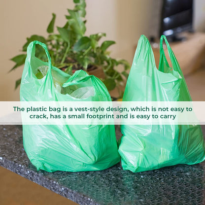Venuscello® 300 x Vest Style Carrier Bags Green Plastic 11" x 17" x 21" 18mu Heavy Duty Carry Bags for Vegetables Fruits Groceries Shopping