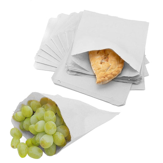 Venuscello® 100 x Kraft Paper Bags 7" x 7" Sulphite Strung White Food Bag for Sandwich Candy Cookies & Grocery