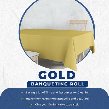 Venuscello® 25M Gold Banqueting Roll, Tablecloth, Paper Table Cover Roll for Wedding Party at Home, Buffet Dinner and Ideal Solution to Protect Dining Table