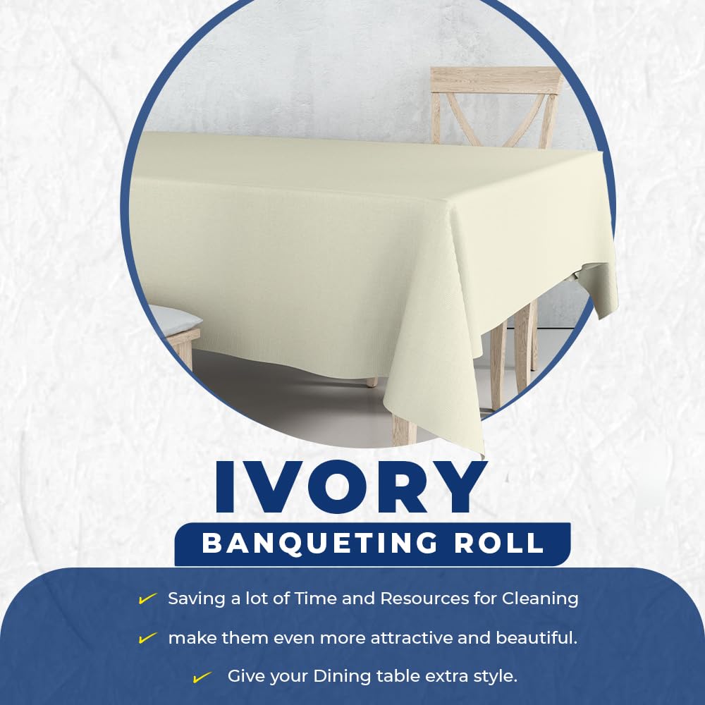 Venuscello® 25m Ivory Banqueting Roll, Tablecloth, Paper Table Cover Roll for Wedding Party at Home, Buffet Dinner and Ideal Solution to Protect Dining Table