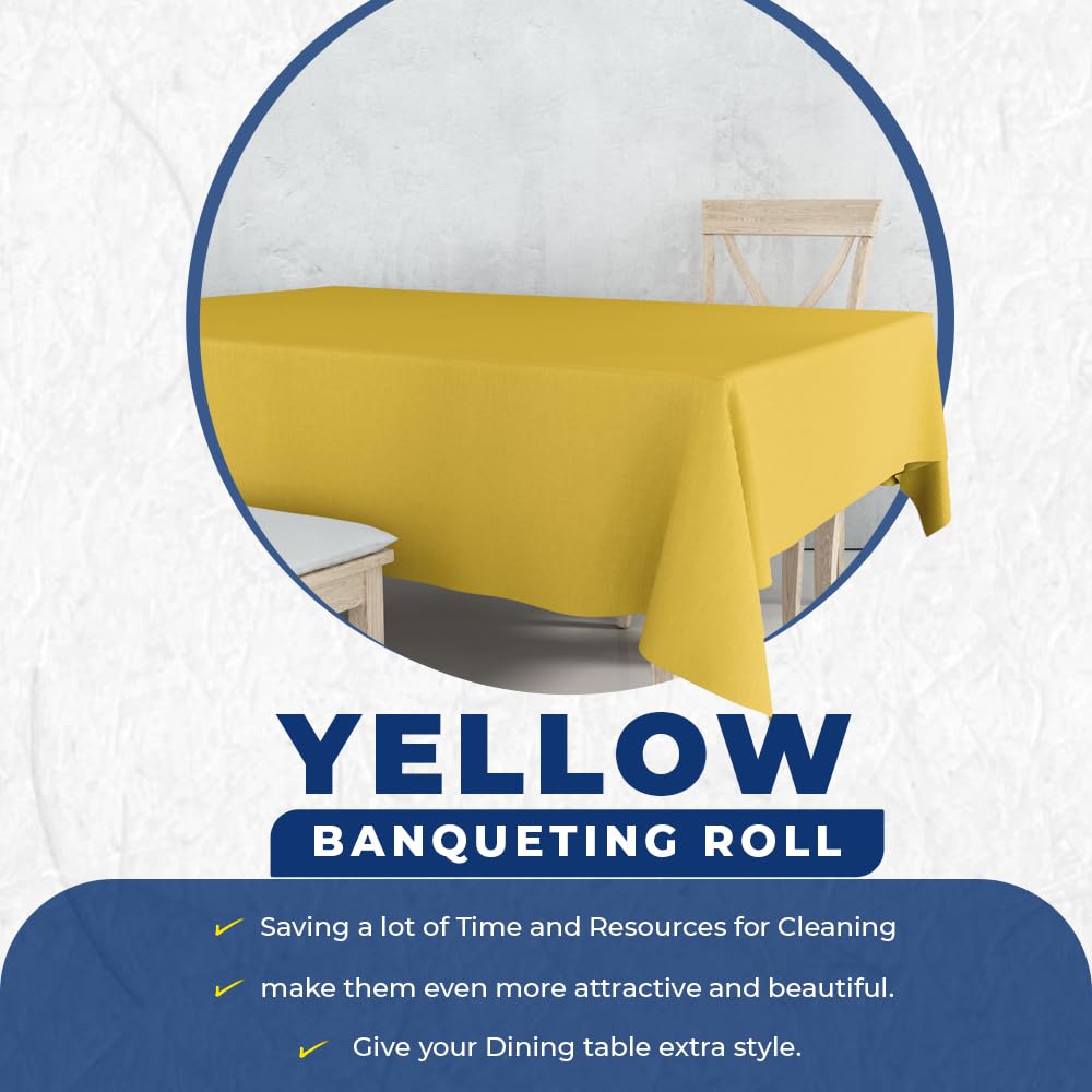 Venuscello® 25m Yellow Banqueting Roll, Tablecloth, Paper Table Cover Roll for Wedding Party at Home, Buffet Dinner and Ideal Solution to Protect Dining Table