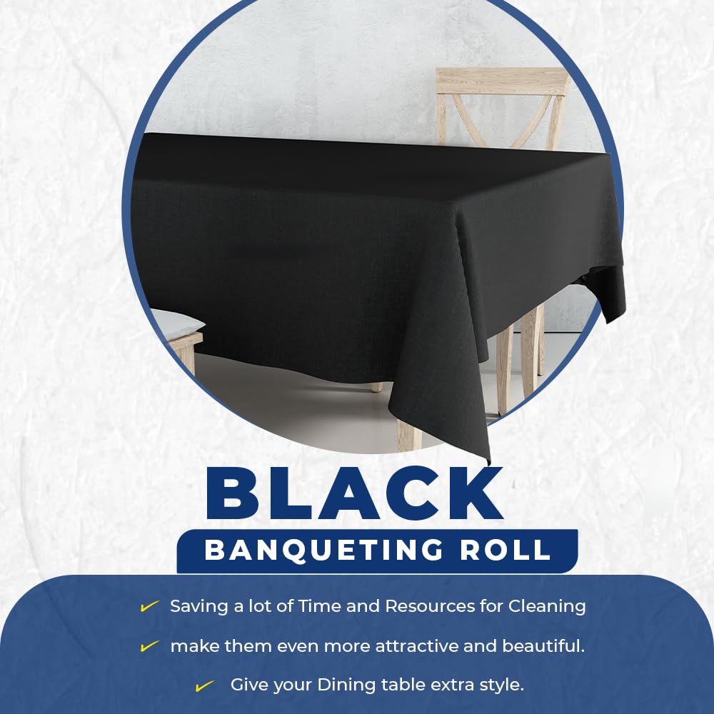 Venuscello® Black Banquet Roll 8m x 120cm Paper Banqueting Table Cover for Wedding Buffet Dinner Home Large Disposable Table Paper Cloth