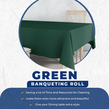 Venuscello® Dark Green Banquet Roll 25m x 120cm Paper Banqueting Table Cover for Wedding Buffet Dinner Home Large Disposable Table Paper Cloth