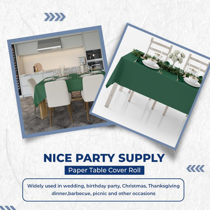 Venuscello® Dark Green Banquet Roll 8m x 120cm Paper Banqueting Table Cover for Wedding Buffet Dinner Home Large Disposable Table Paper Cloth