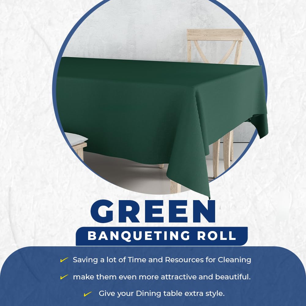 Venuscello® Dark Green Banquet Roll 8m x 120cm Paper Banqueting Table Cover for Wedding Buffet Dinner Home Large Disposable Table Paper Cloth