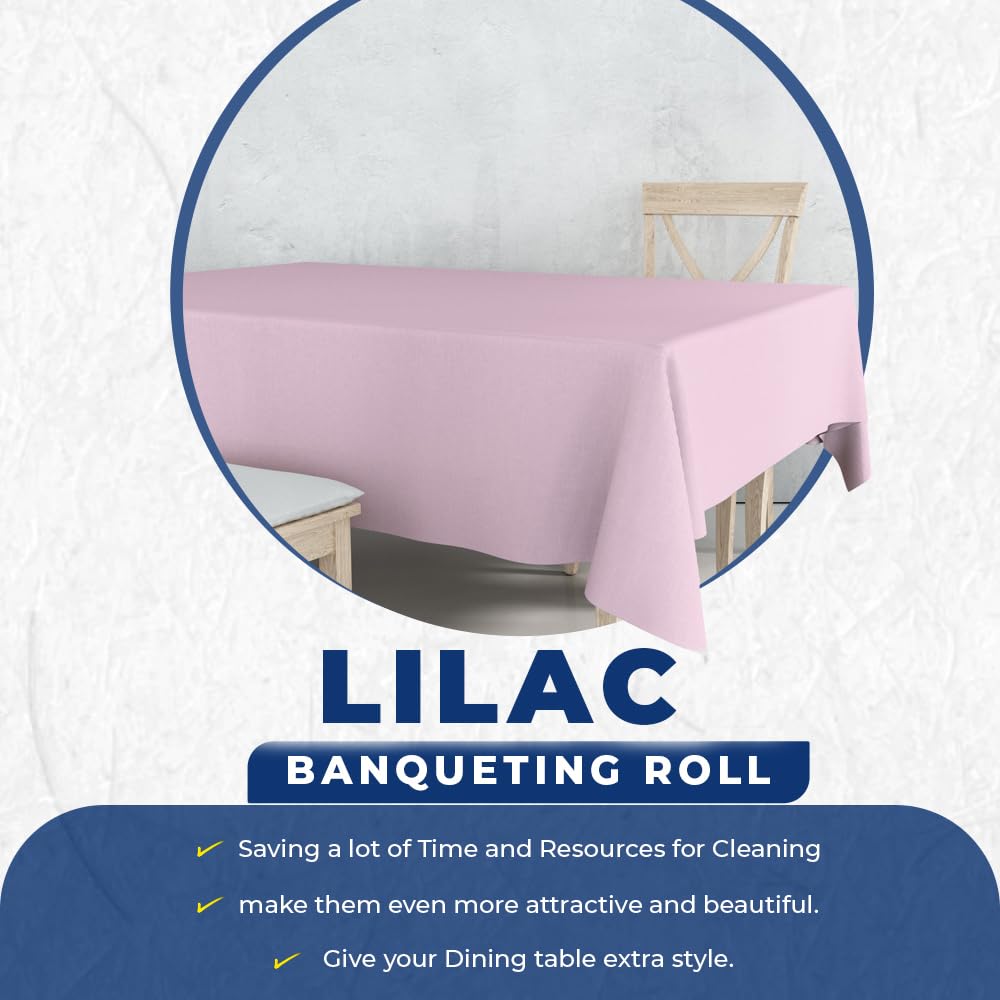 Venuscello® Lilac Banquet Roll 8m x 120cm Paper Banqueting Table Cover for Wedding Buffet Dinner Home Large Disposable Table Paper Cloth