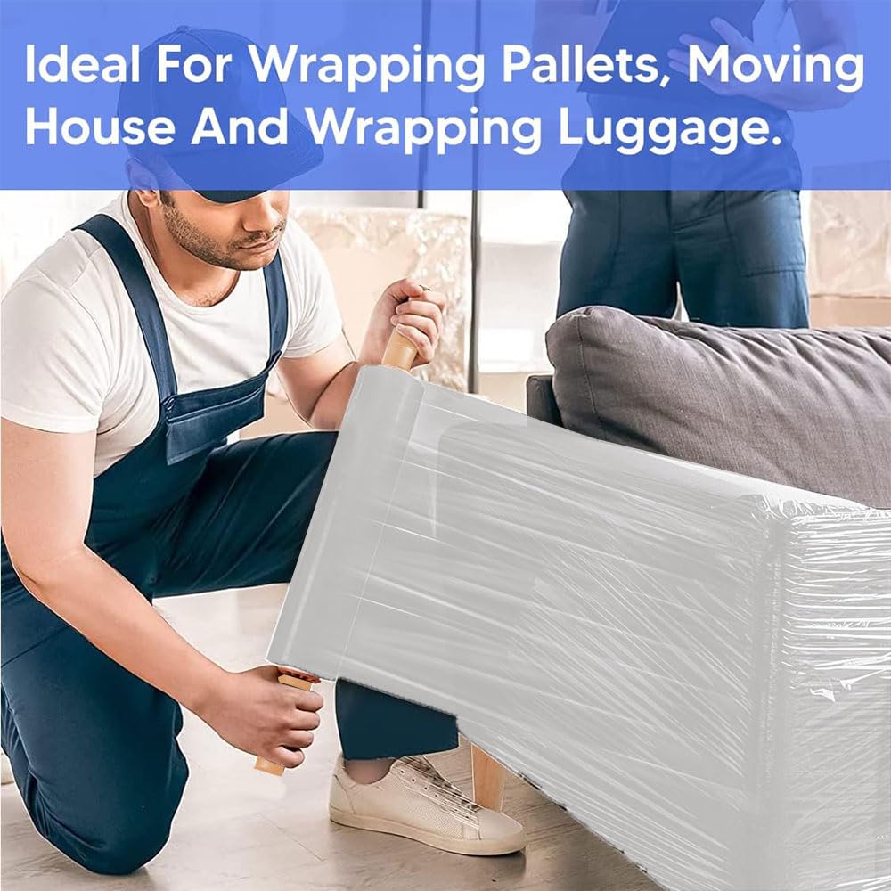 Venuscello® 1 Roll x Pallet Stretch Shrink Wrap Extended Core 400mm x 20mu White Opaque Roll Cling Wrapping Film Wrapping for Moving House, Furniture & Industrial Uses