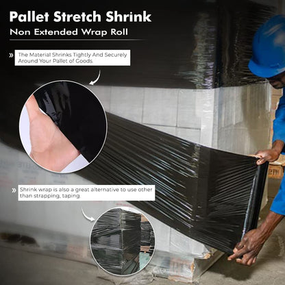 Venuscello® Pallet Wrap Shrink Wrapping Roll 400mm x 250m 23mu Black Non Extended Core Cling Film for Moving Secure Packaging & Shipping