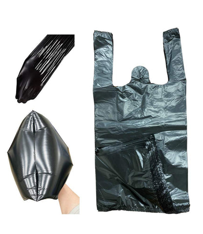 Venuscello® 500 x Vest Style Carrier Bags Black Plastic 16" x 24" x 30" Heavy Duty Carry Bags for Vegetables Fruits Groceries Shopping
