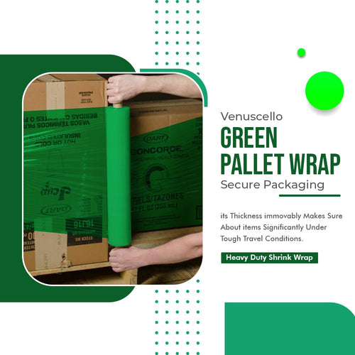 Venuscello® Pallet Stretch Wrapping Roll 400mm x 200m 20mu Green Extended Core Heavy Duty Shrink Wrap for Secure Packaging & Moving