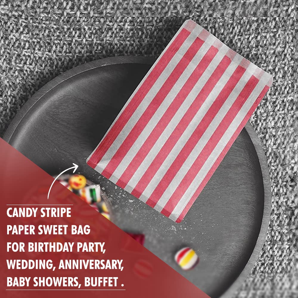 Venuscello® Candy Stripe Paper Bags 5" X 7" - (Pack of 100)