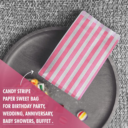 Venuscello® Candy Stripe Paper Bags 5" X 7" - (Pack of 100)
