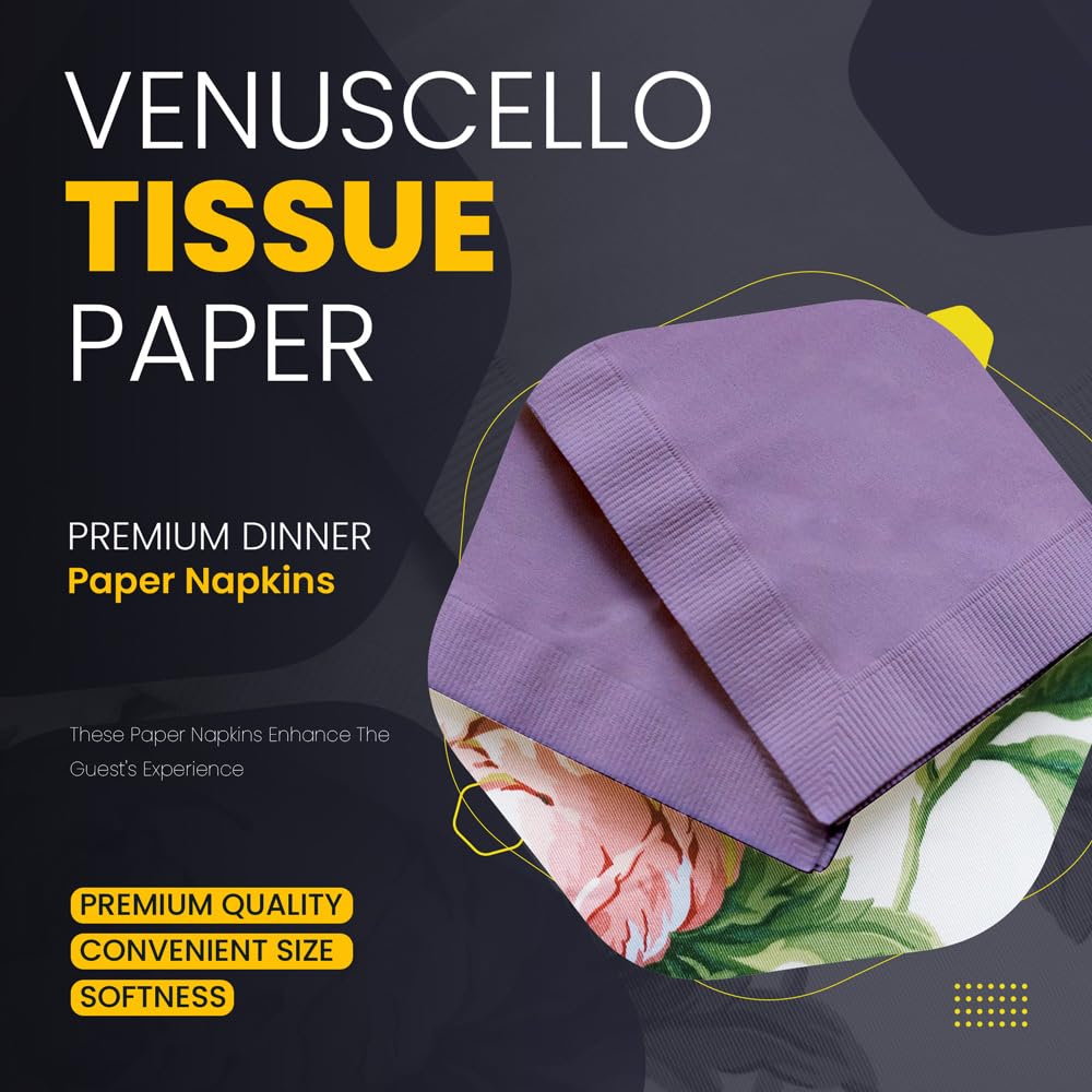 Venuscello® 200 x Serviettes Tissue Paper Napkins Disposable Recyclable 2-Ply 33cm for Catering Wedding Birthday Parties Dinner Lunch