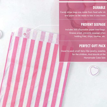 Venuscello® Candy Stripe Paper Bags 5" X 7" - (Pack of 100)