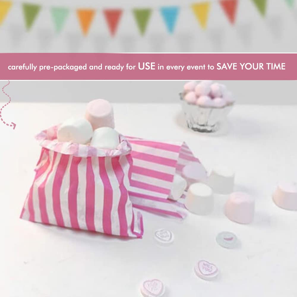 Venuscello® Candy Stripe Paper Bags 5" X 7" - (Pack of 100)