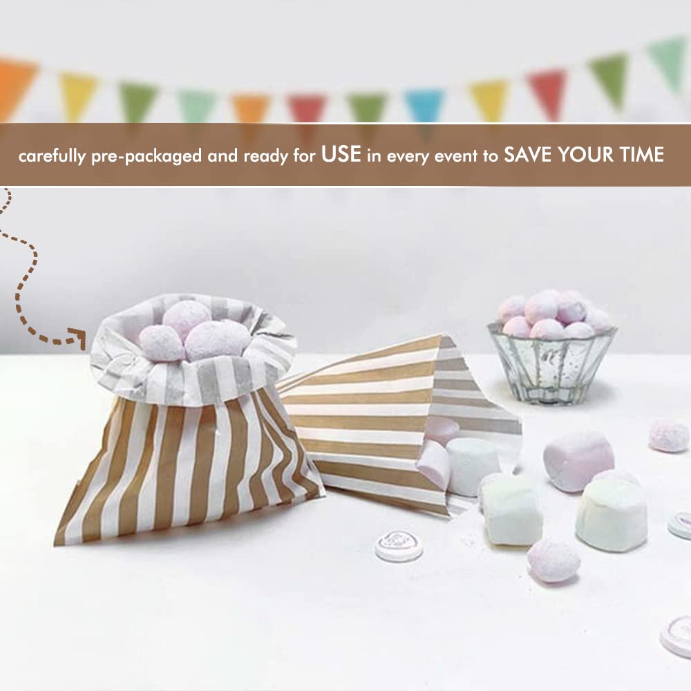 Venuscello® Candy Stripe Paper Bags 5" X 7" - (Pack of 100)
