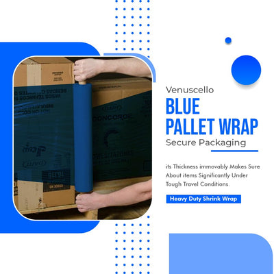 Venuscello® Pallet Stretch Wrapping Roll 400mm x 200m 20mu Blue Extended Core Heavy Duty Shrink Wrap for Secure Packaging & Moving